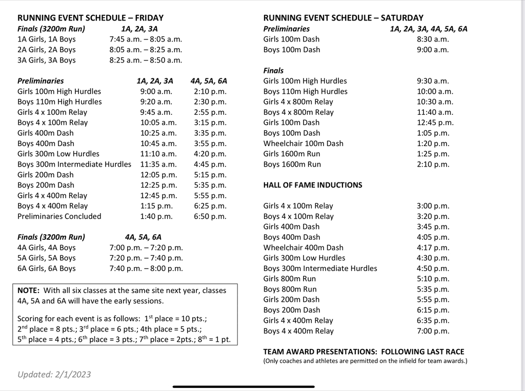 Running Event Schedule
